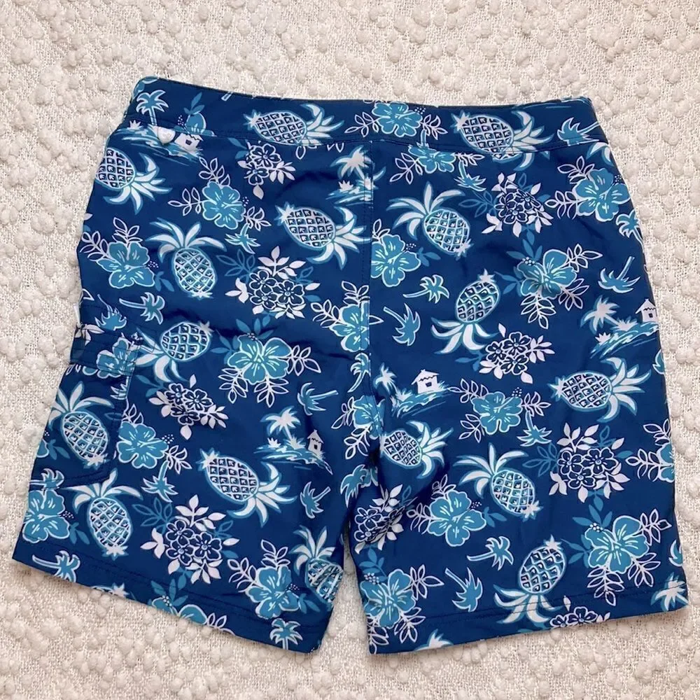J. Crew Factory Men’s Pineapple Blue Hawaiian Print Flex Swimwear 9” Board Short